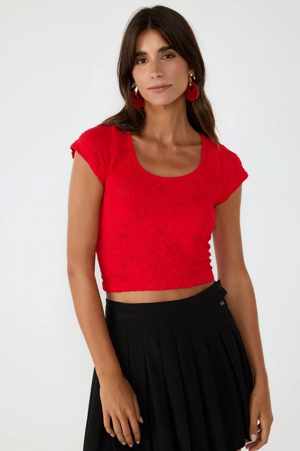 No Matter What Crop-Top Rotes Spitzen Kurzarm Crop Top günstig online kaufen