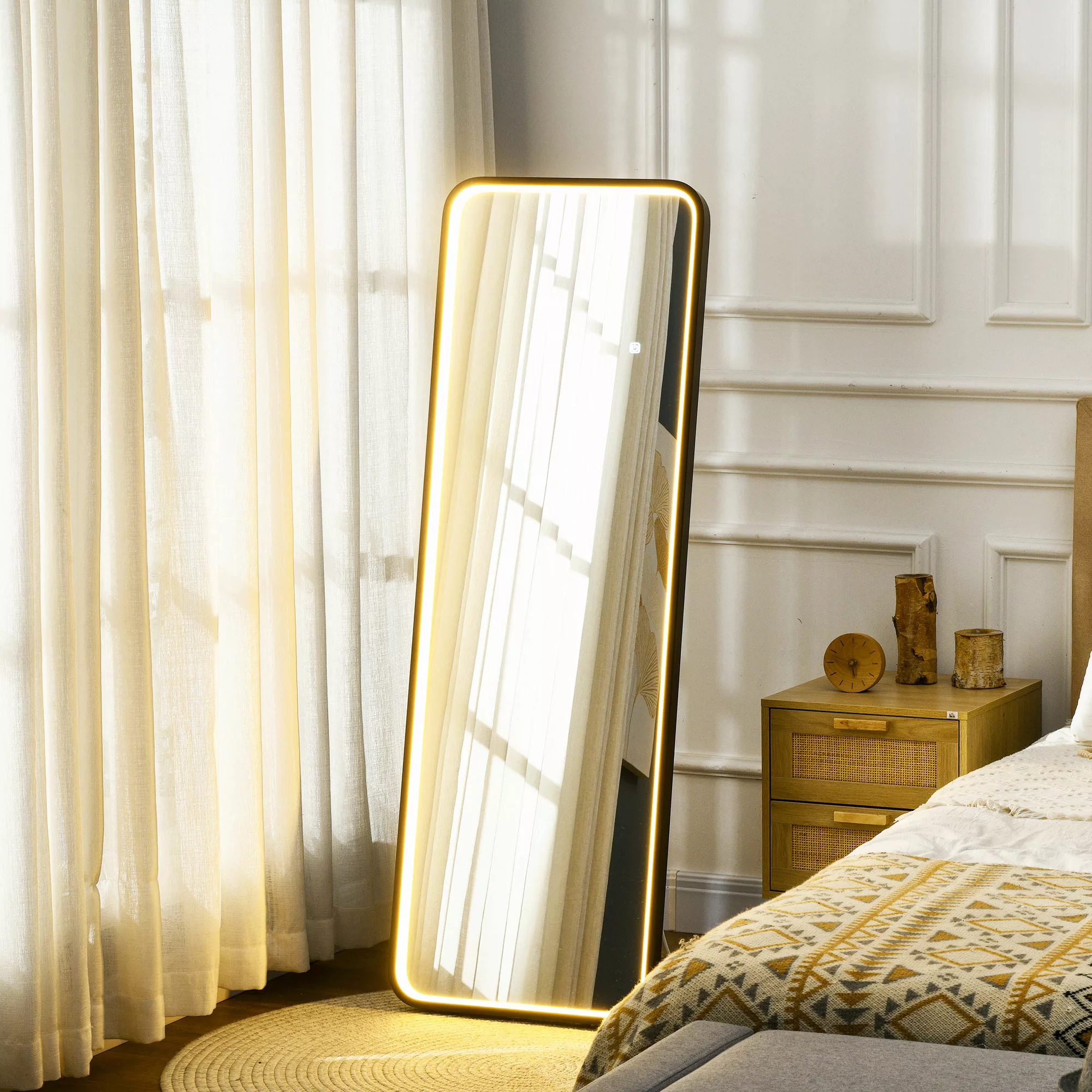 HOMCOM Ganzkörperspiegel mit LED-Leuchte  Wandspiegel, Standspiegel, dimmba günstig online kaufen