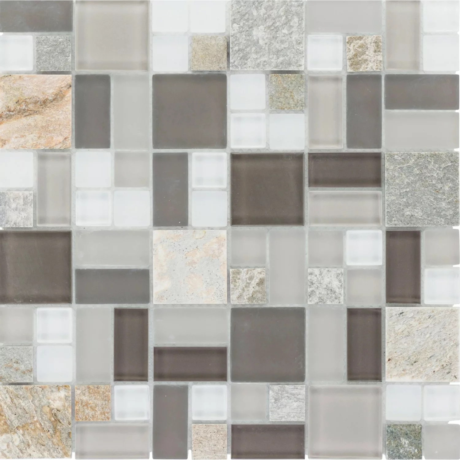 Mosaikmatte Quarzit & Glas Beige-Black-Grey Block 30 cm x 30 cm günstig online kaufen