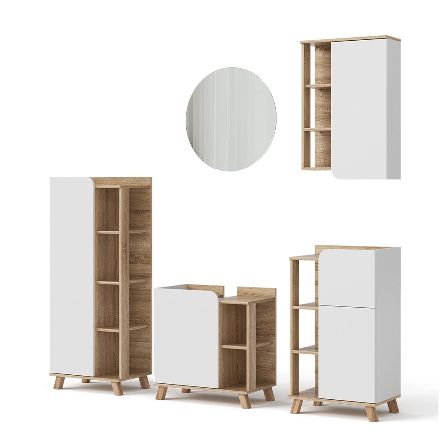 Vicco Badmöbel-Set Karen Sonoma/Weiß 5 Teile günstig online kaufen