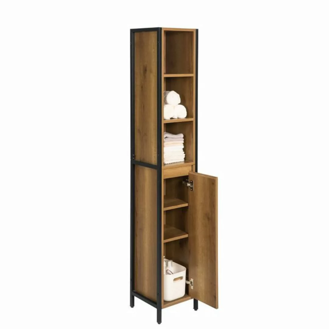 SoBuy Badschrank mit 3 offenem Fächern und 1 Tür Holz Metall Braun BZR62-PF günstig online kaufen