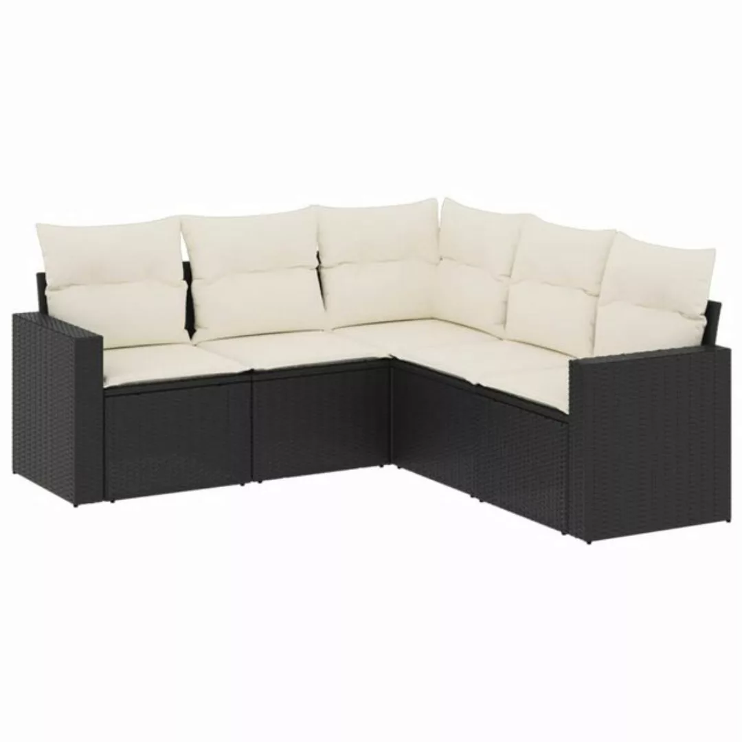 vidaXL Sofaelement 5-tlg. Garten-Sofagarnitur mit Kissen Schwarz Poly Ratta günstig online kaufen