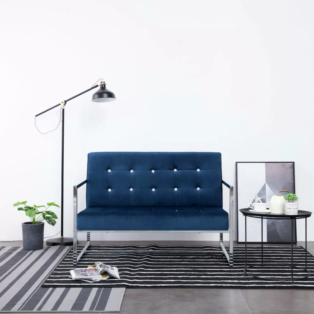 2-sitzer-sofa Mit Armlehnen Blau Chrom Und Samt günstig online kaufen
