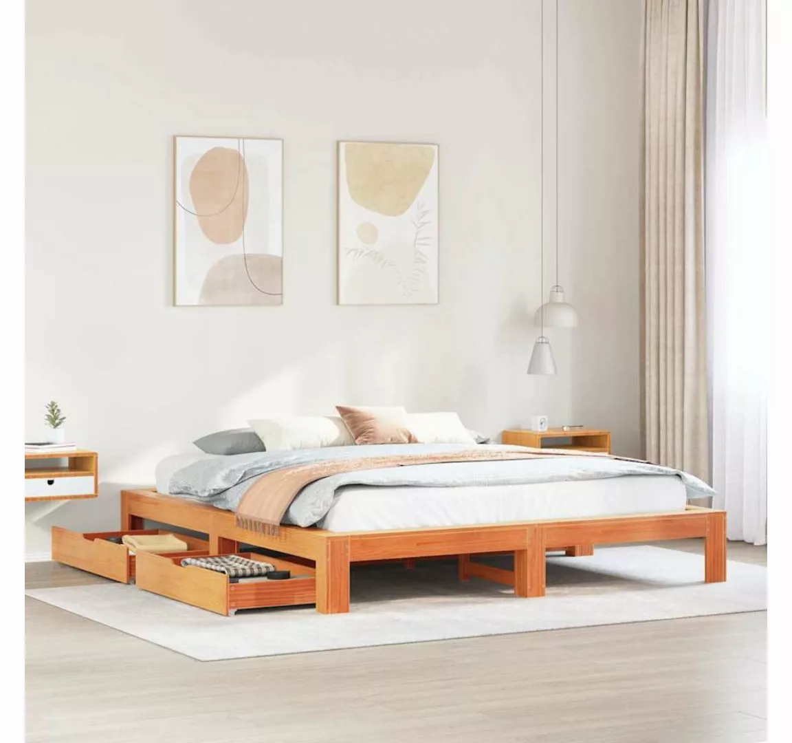 vidaXL Bett, Massivholzbett ohne Matratze Wachsbraun 200x200 Kiefernholz günstig online kaufen