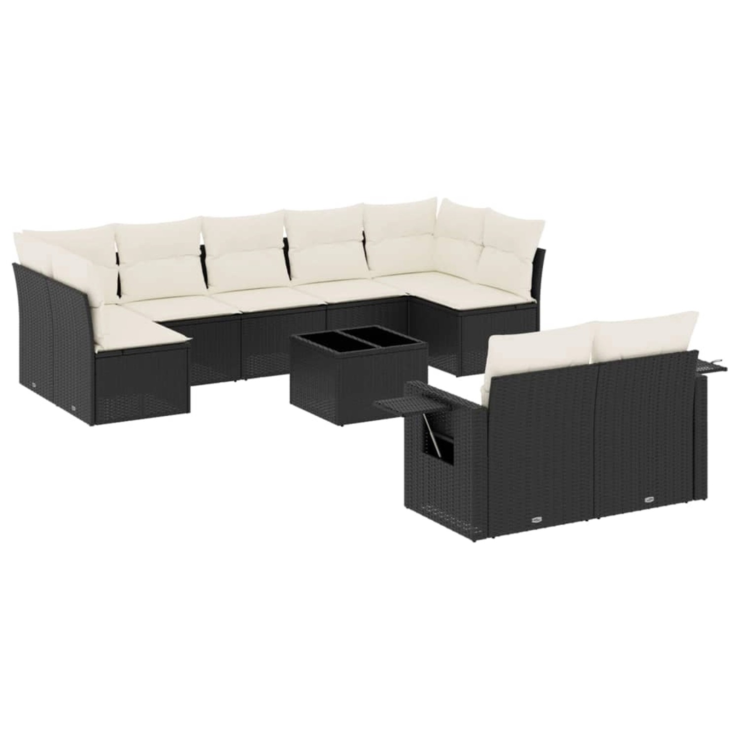 vidaXL 10-Tlg Garten-Sofagarnitur mit Kissen Schwarz Poly Rattan 3252963 günstig online kaufen