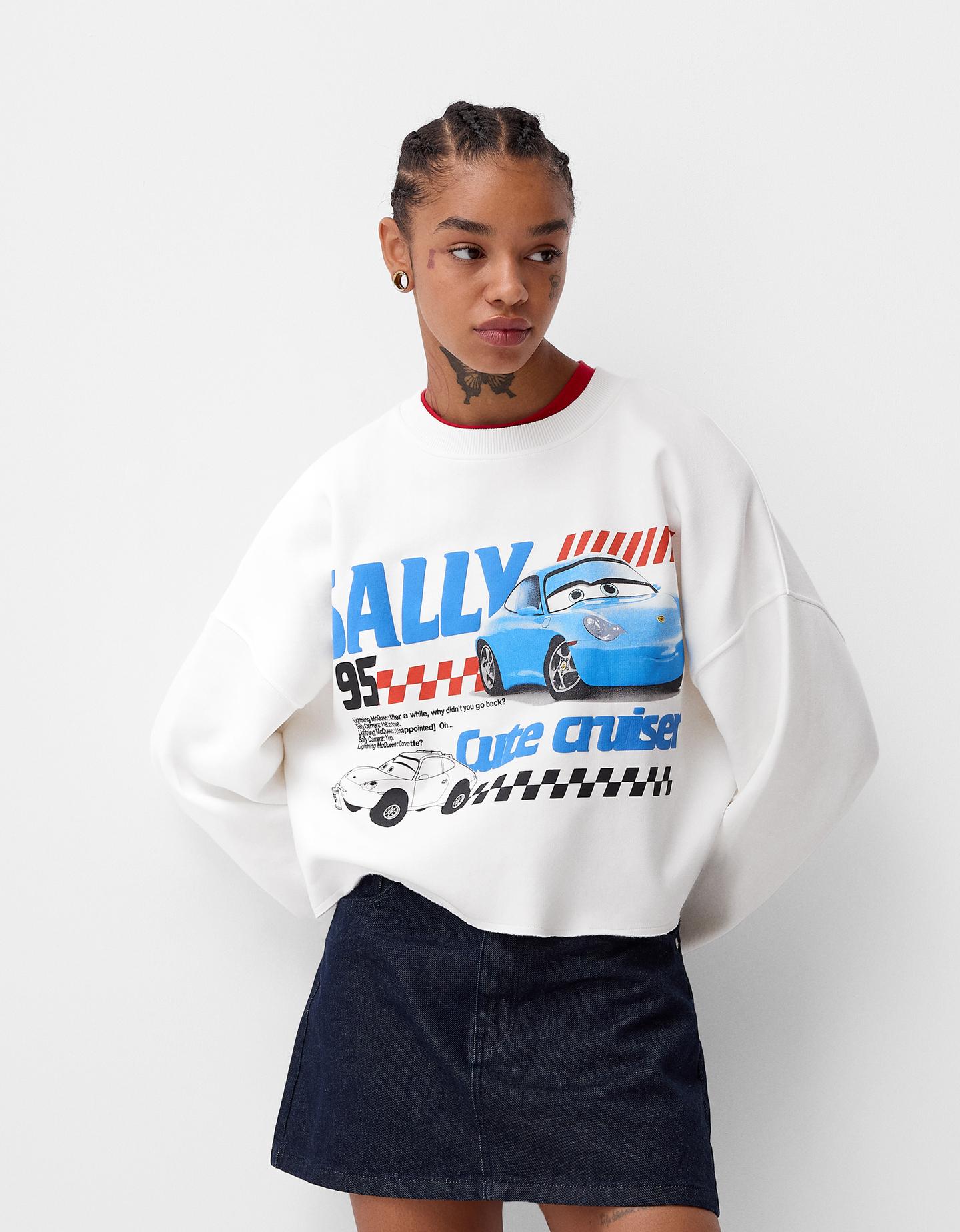 Bershka Cropped-Sweatshirt Cars Damen S Weiss günstig online kaufen