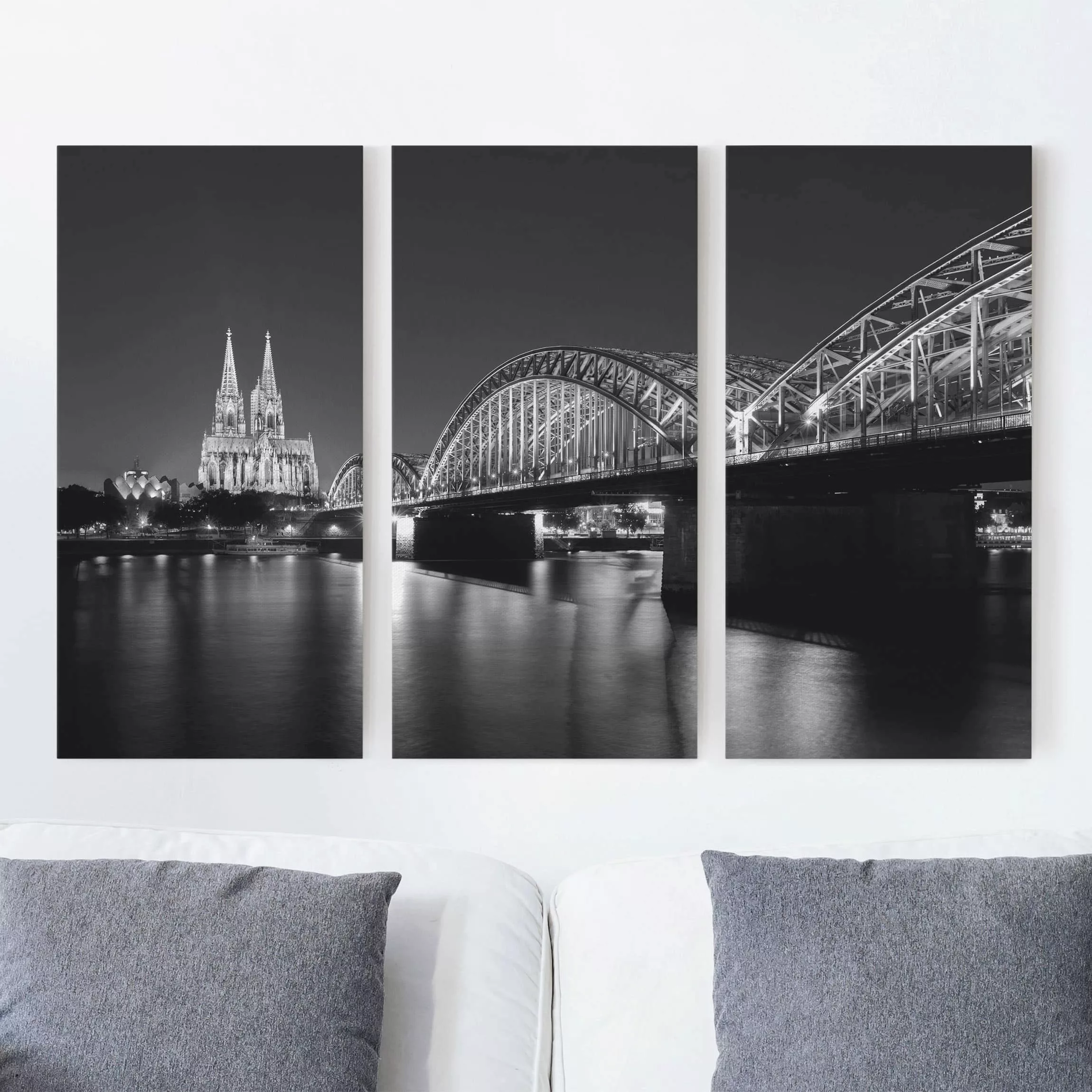 3-teiliges Leinwandbild Architektur & Skyline - Querformat Köln bei Nacht I günstig online kaufen