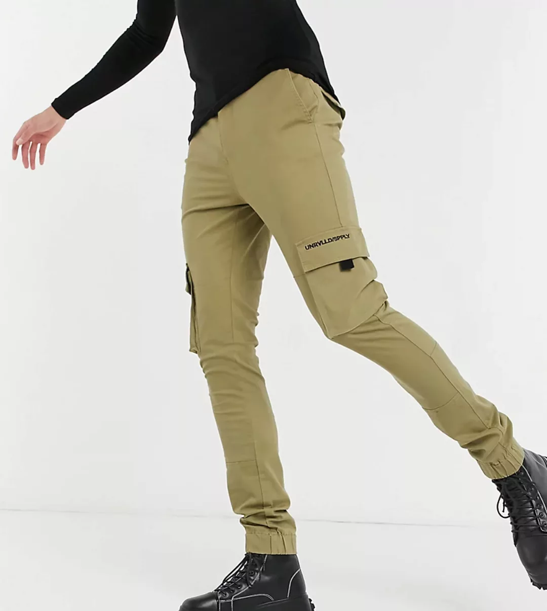 ASOS – Unrvlld Spply Tall – Schmal zulaufende Cargohose in Stein-Neutral günstig online kaufen