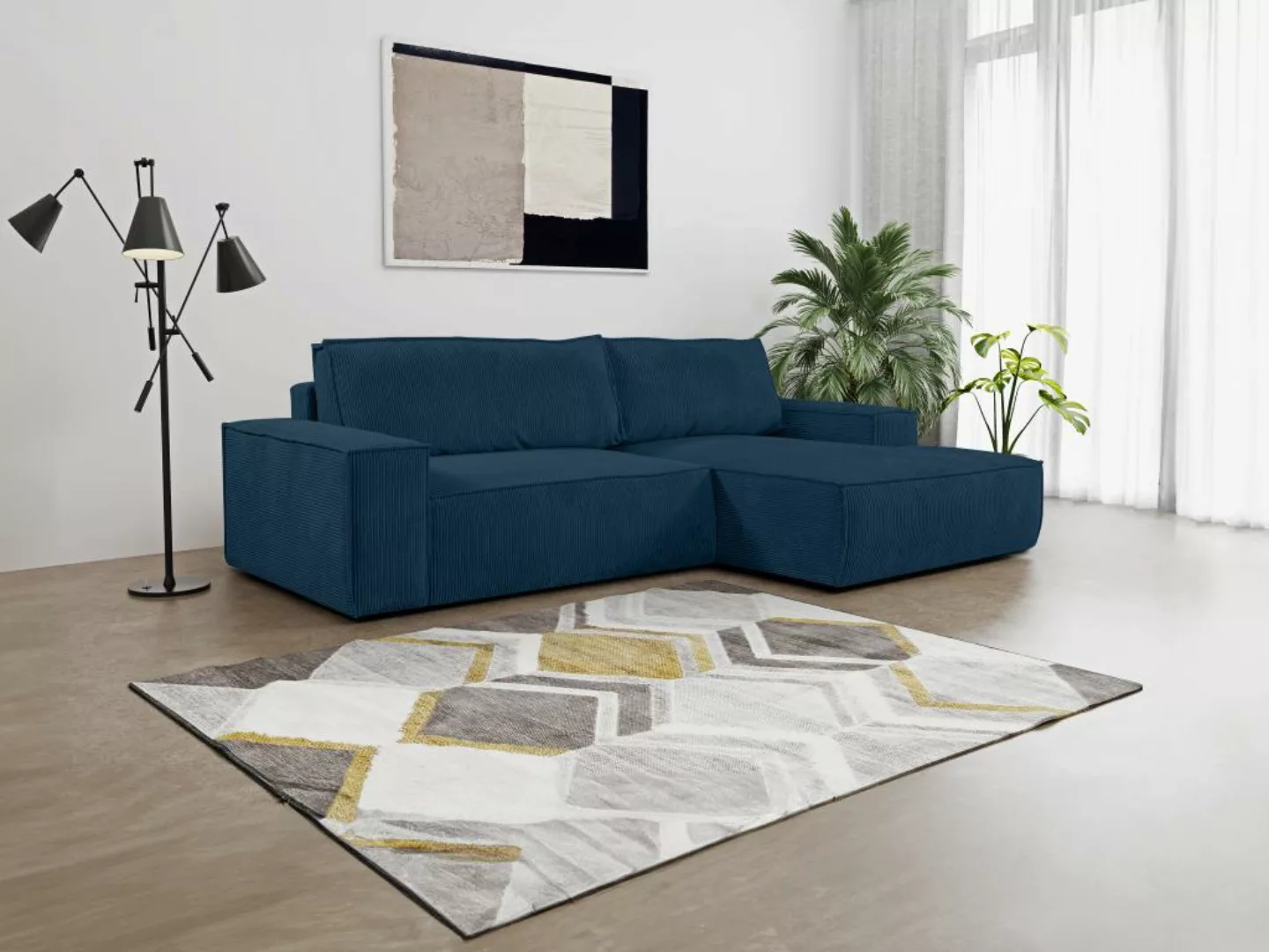 Ecksofa mit Schlaffunktion - Ecke Rechts - Cord - Blau - AMELIA günstig online kaufen