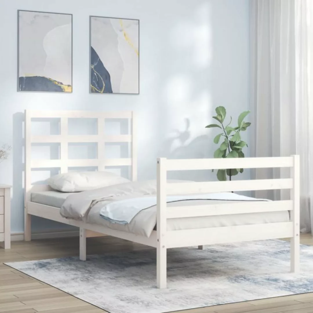 vidaXL Bett Massivholzbett mit Kopfteil Weiß günstig online kaufen