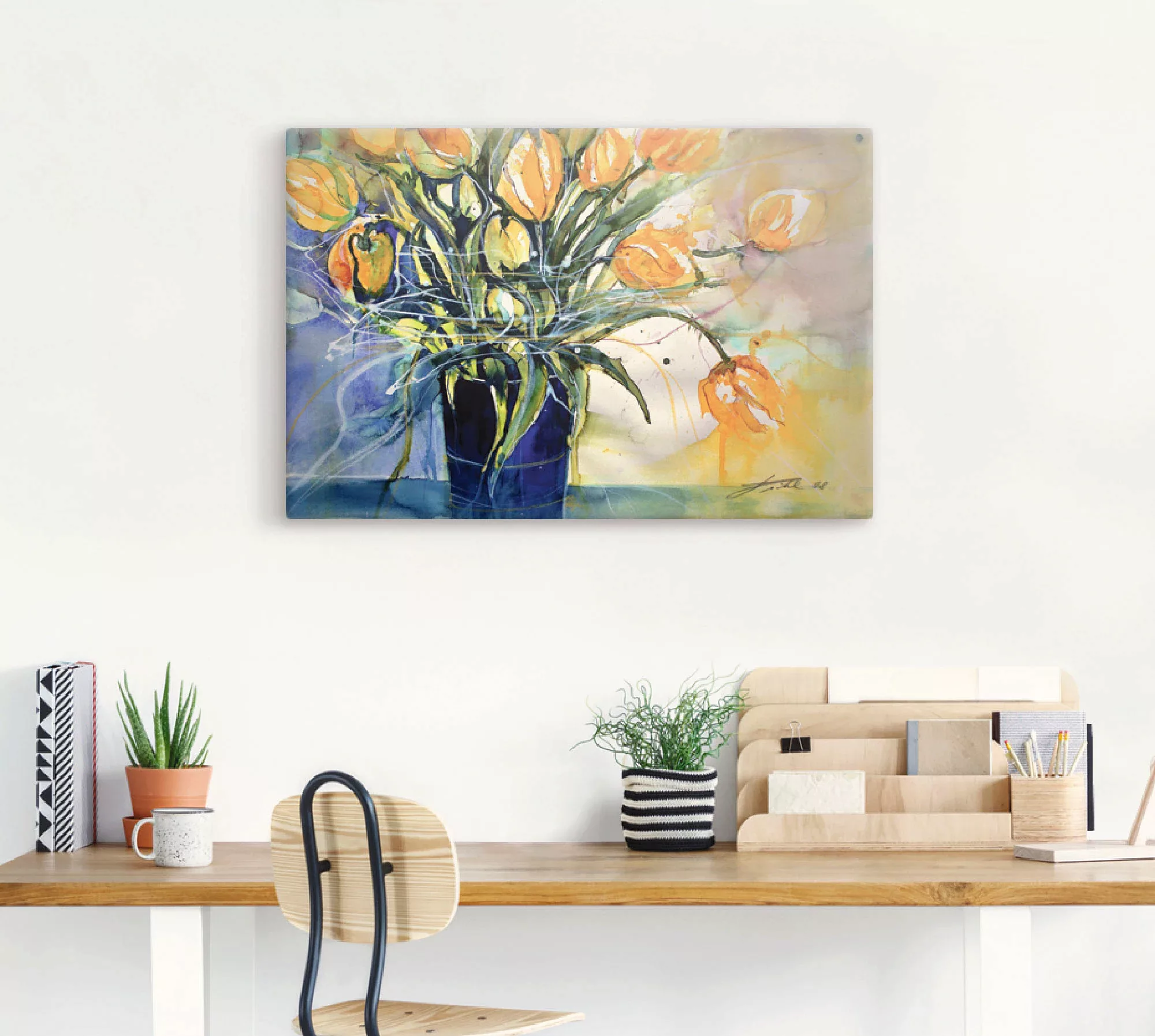 Artland Leinwandbild "Gelbe Tulpen in schwarzer Vase", Arrangements, (1 St. günstig online kaufen