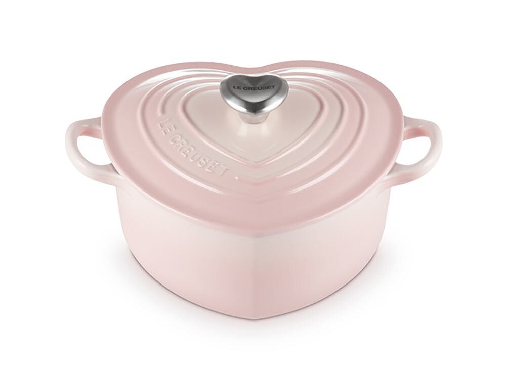 Le Creuset Herzbräter mit Herzknopf Gusseisen Shell Pink günstig online kaufen