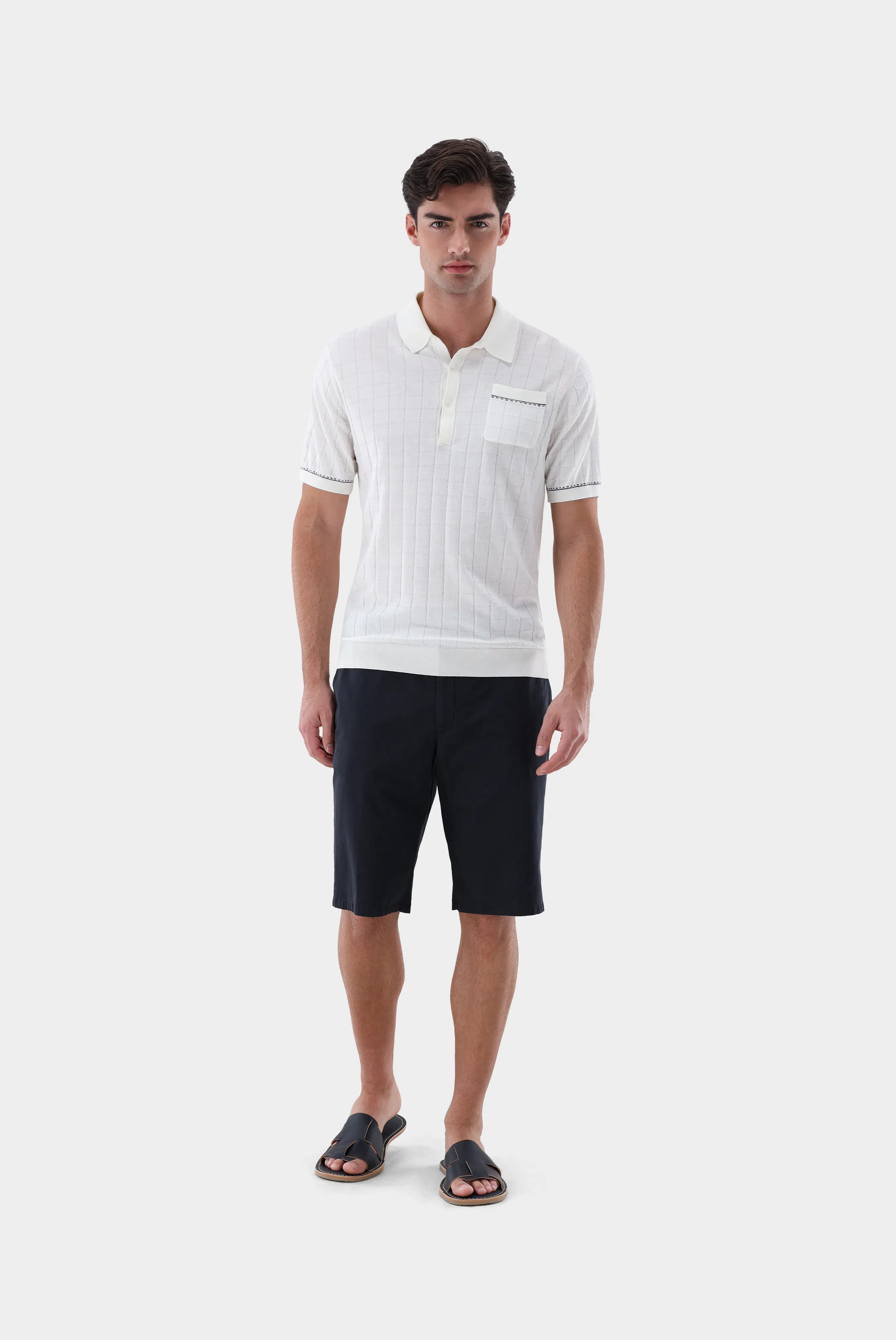 Strick Poloshirt mit Jacquard Karomuster günstig online kaufen