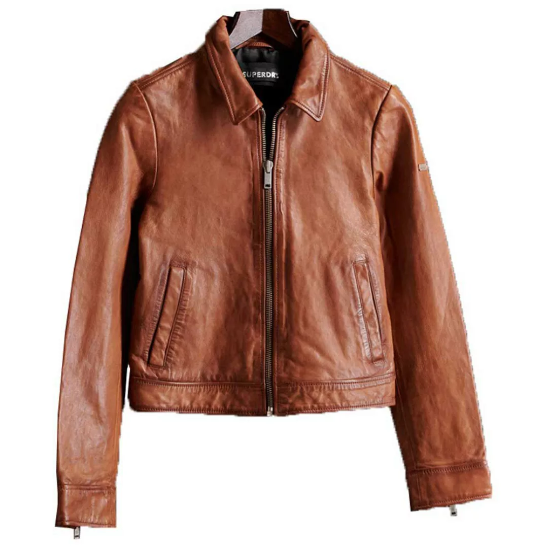 Superdry Cropped Leather Harrington Jacke XS Camel günstig online kaufen