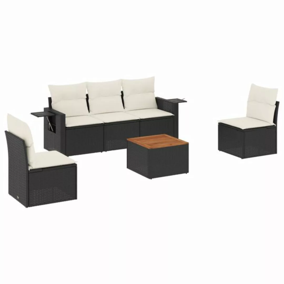 vidaXL Sofaelement 6-tlg. Garten-Sofagarnitur mit Kissen Schwarz Poly Ratta günstig online kaufen