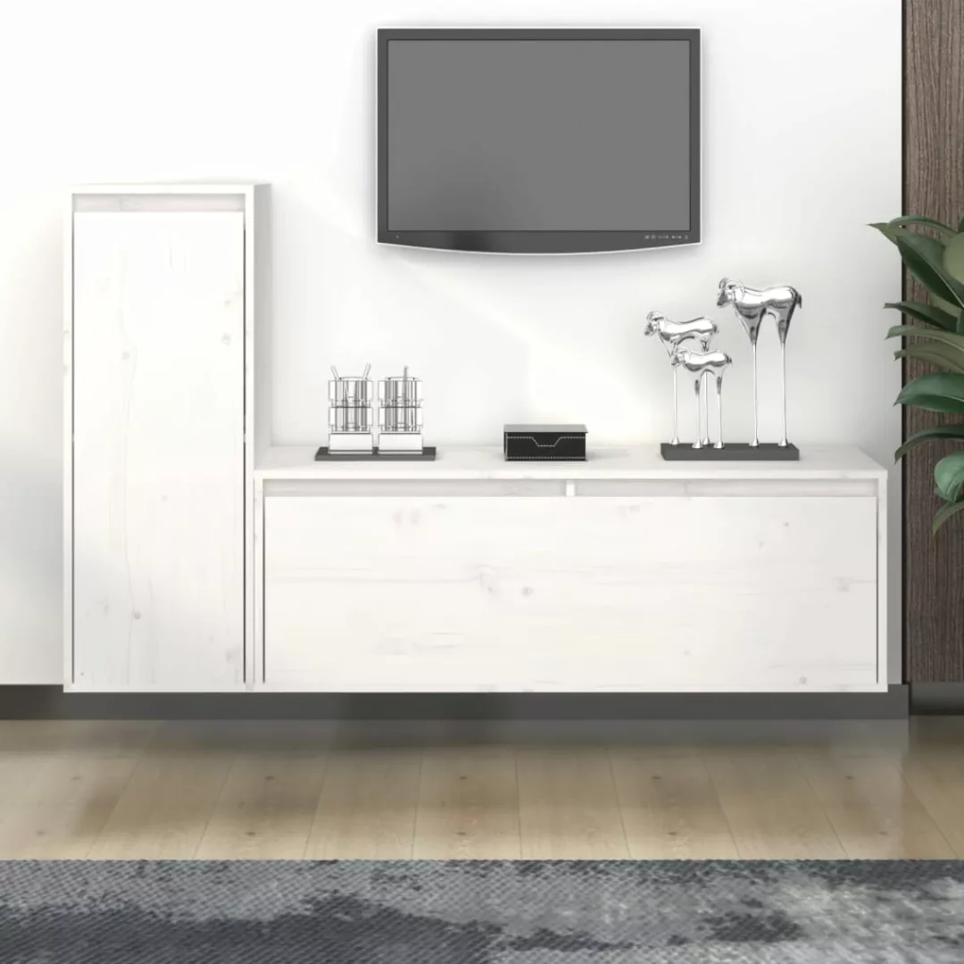 vidaXL TV-Schrank TV-Schränke 2 Stk Weiß Massivholz Kiefer Lowboard Lowboar günstig online kaufen