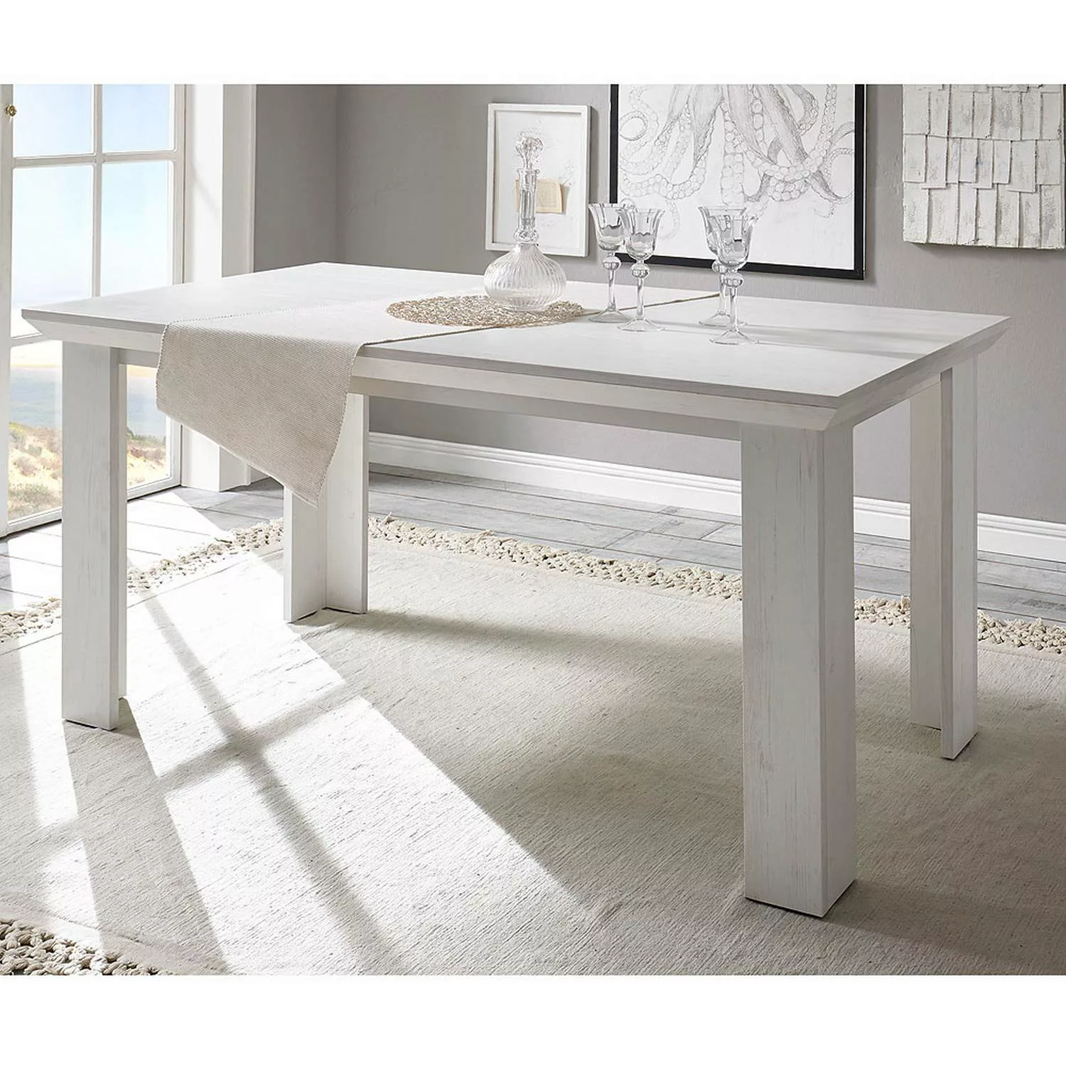 Esszimmer-Tisch WINGST-61 im Landhaus Stil Dekor Pinie weiß Nb. B/H/T ca. 1 günstig online kaufen