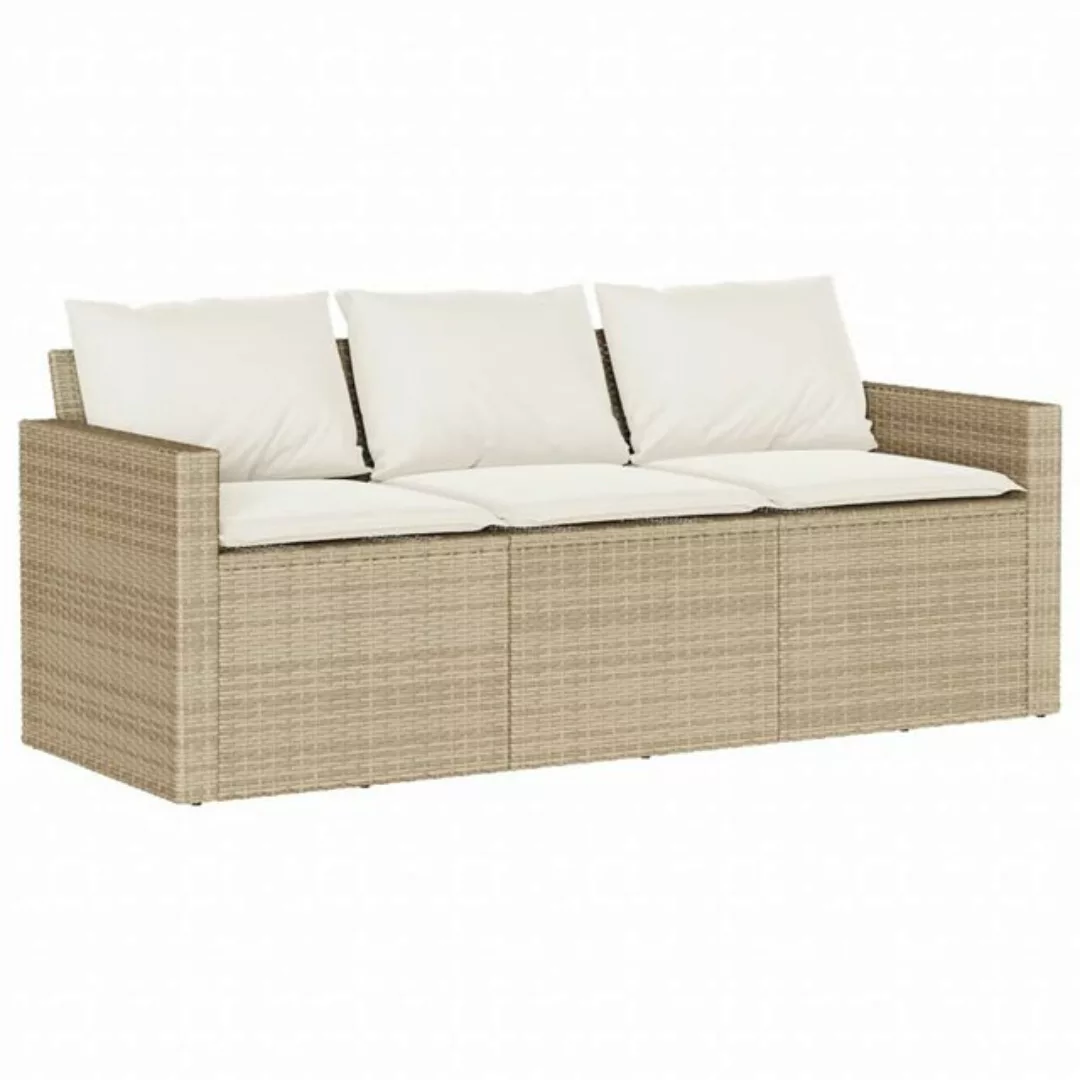 vidaXL Loungesofa Gartensofa mit Kissen 3-Sitzer Beige Poly Rattan günstig online kaufen