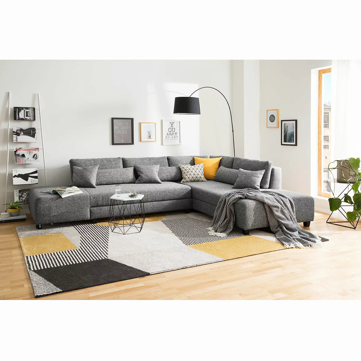 home24 Fredriks Ecksofa Apex Schwarzbraun Webstoff 305x82x221 cm mit Schlaf günstig online kaufen