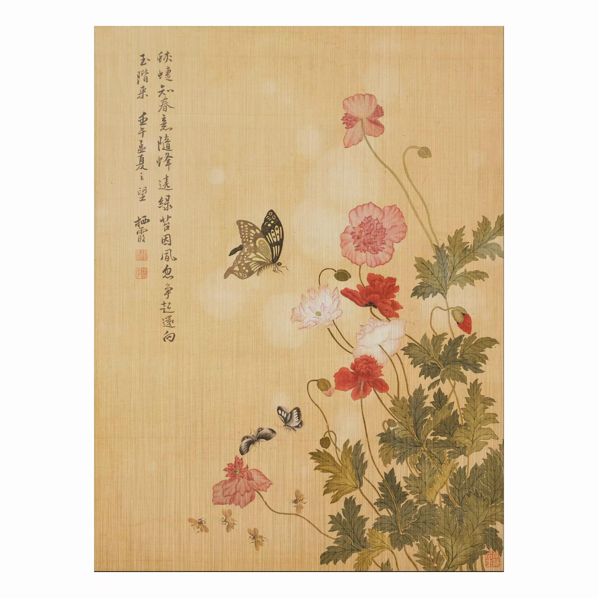 Alu-Dibond Bild Kunstdruck - Hochformat 3:4 Yuanyu Ma - Mohnblumen und Schm günstig online kaufen
