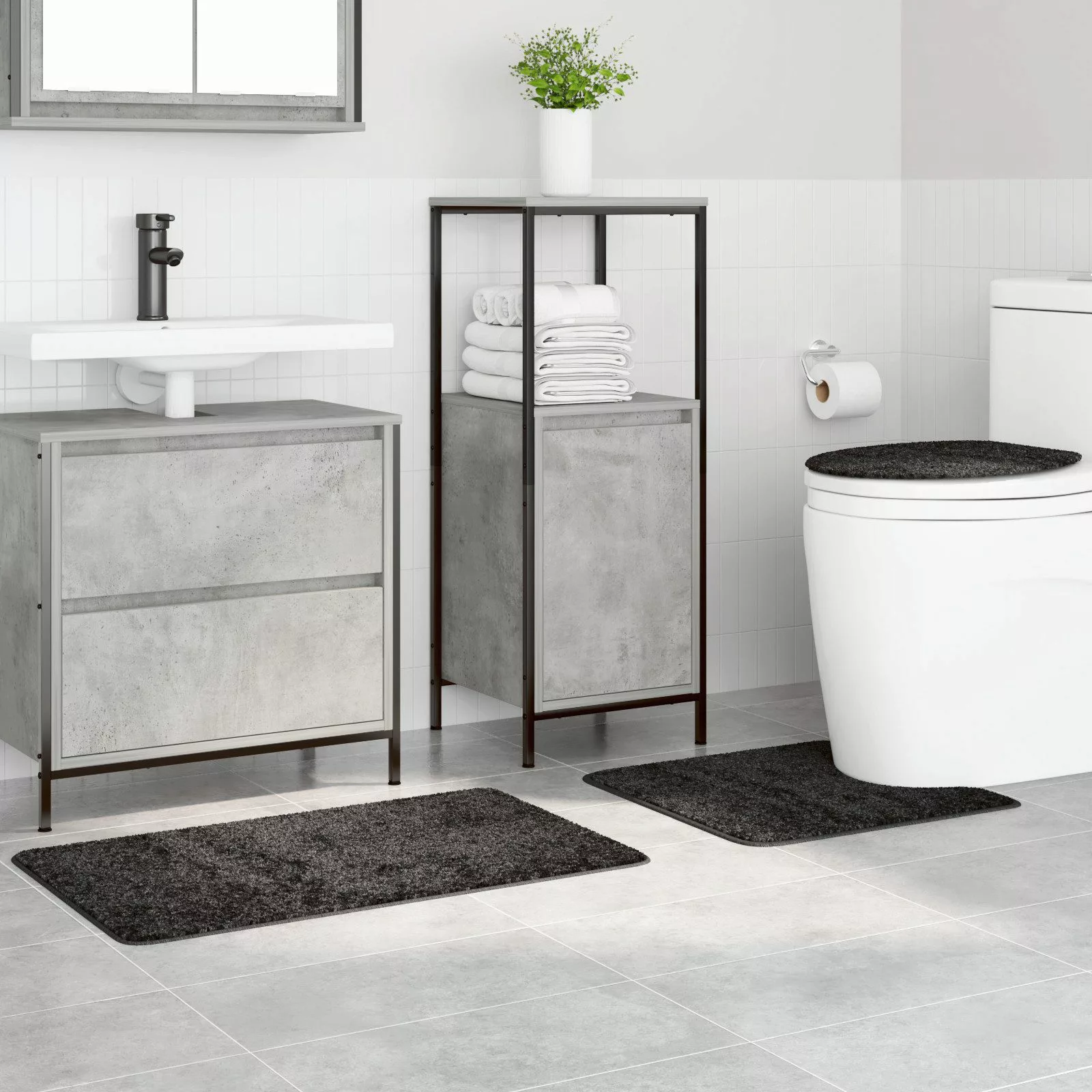 vidaXL Badematte 3-tlg. Badematten-Set Dunkelgrau Polypropylen günstig online kaufen
