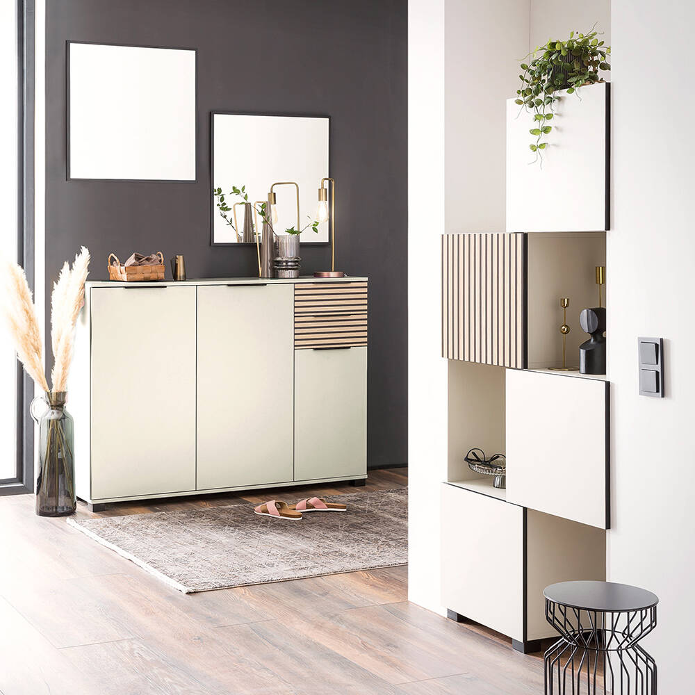 Garderoben Set 4-teilig modern in beige mit Eiche Natur ALTAMURA-80 günstig online kaufen