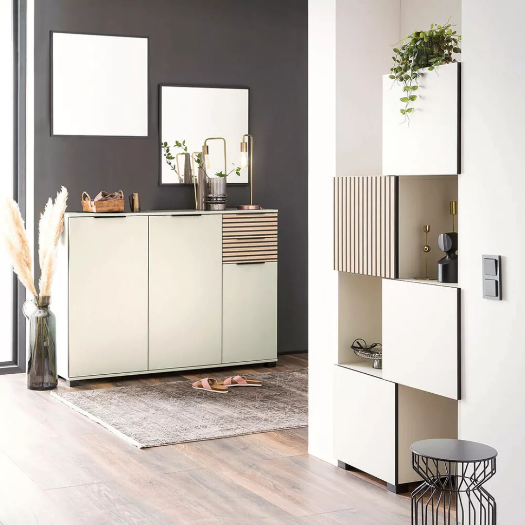 Garderoben Set 4-teilig modern in beige mit Eiche Natur ALTAMURA-80 günstig online kaufen