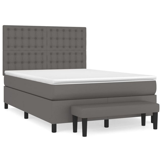 vidaXL Boxspringbett, Boxspringbett mit Matratze Grau 140x190 cm Kunstleder günstig online kaufen