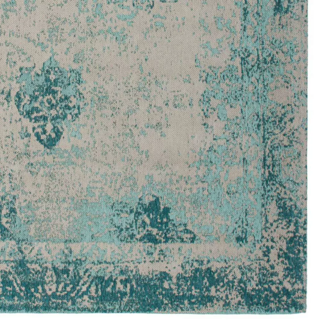 Vintage Teppich aus Chenillegewebe Türkis und Beige günstig online kaufen
