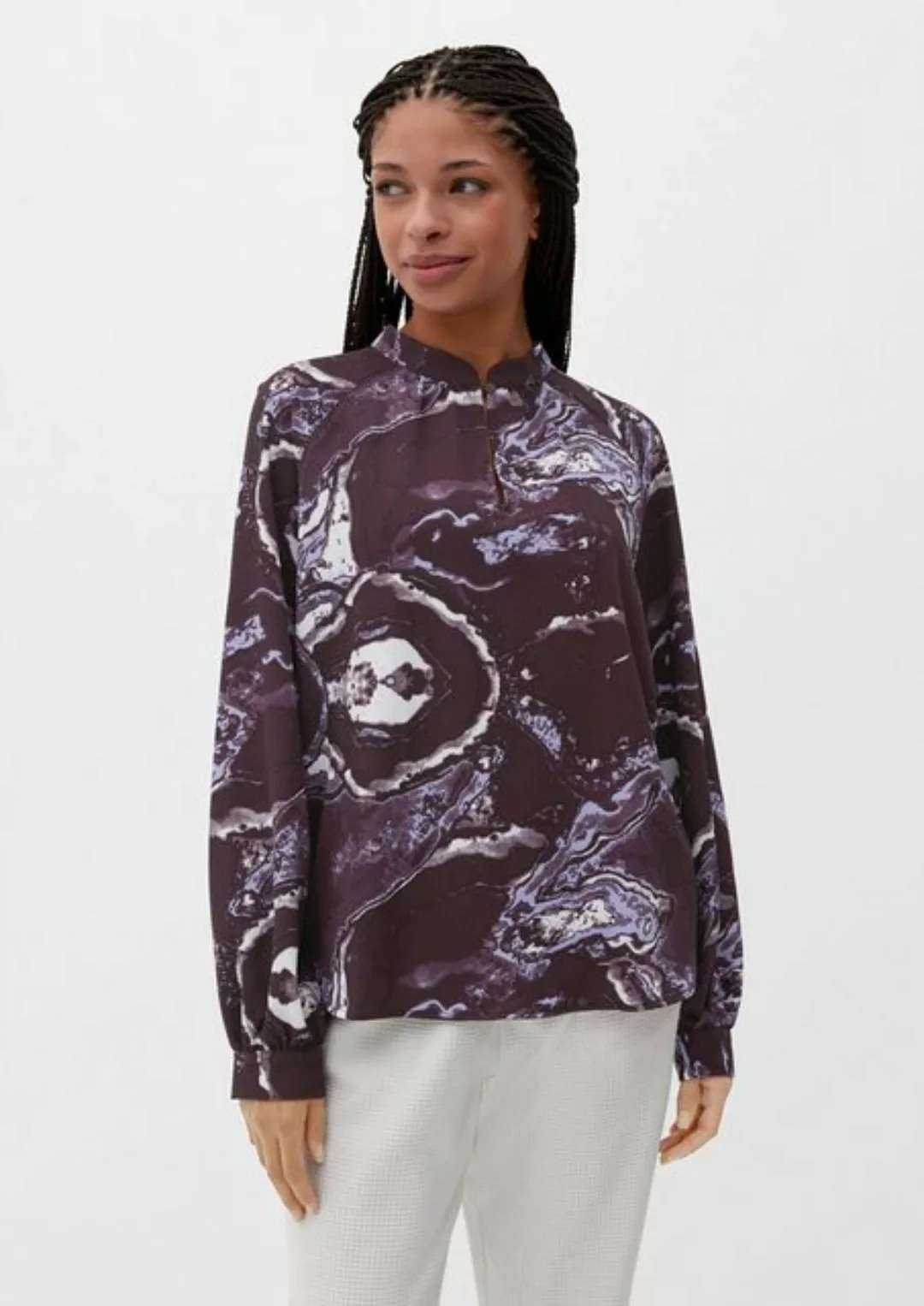 QS Langarmbluse Bluse mit Lochstickerei Lochstickerei, Raffung günstig online kaufen