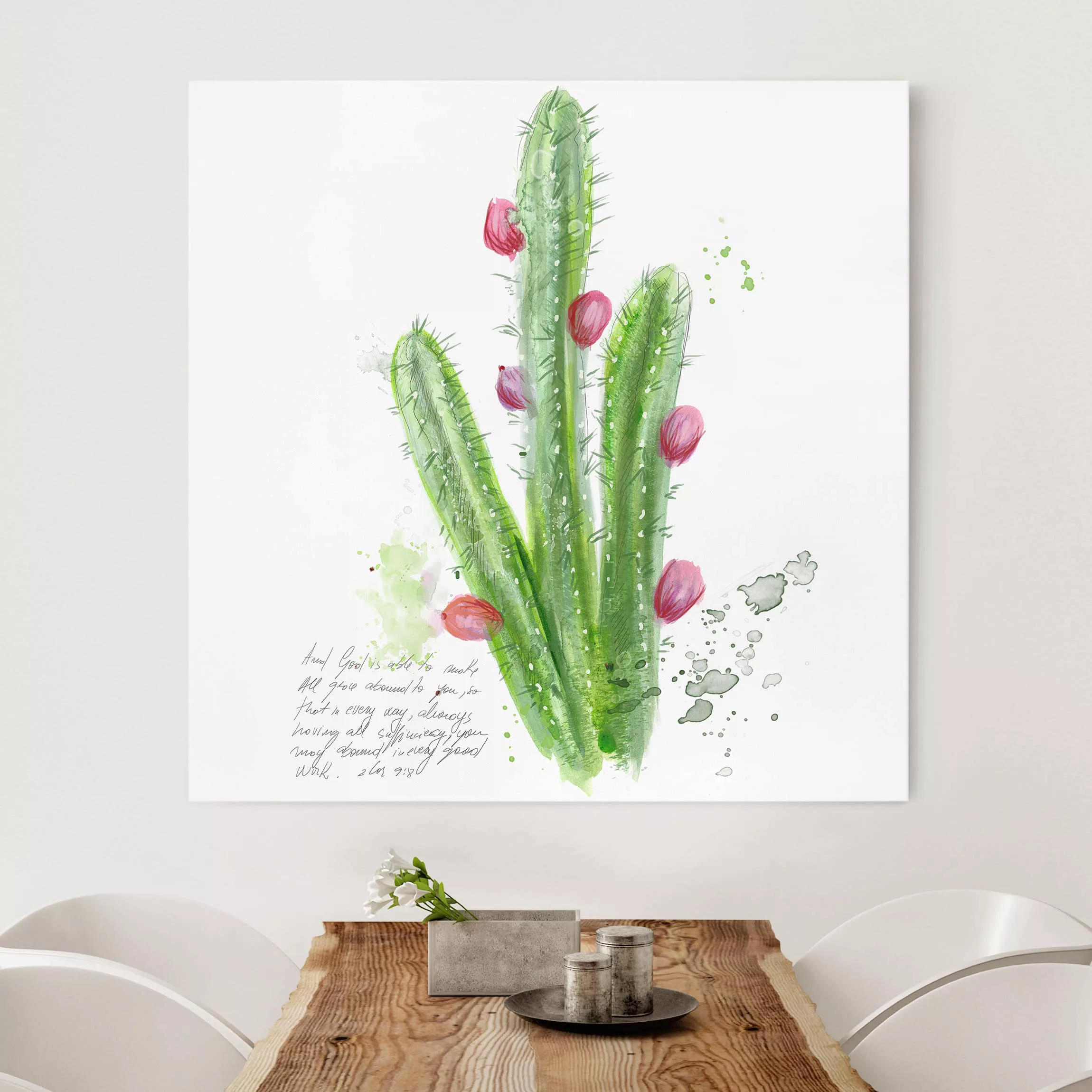 Leinwandbild Spruch - Quadrat Kaktus mit Bibelvers II günstig online kaufen