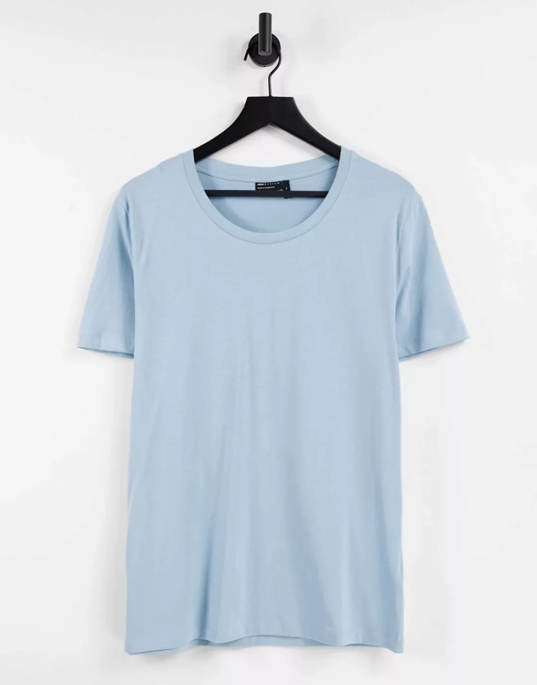 ASOS DESIGN – Blaues T-Shirt mit U-Ausschnitt günstig online kaufen