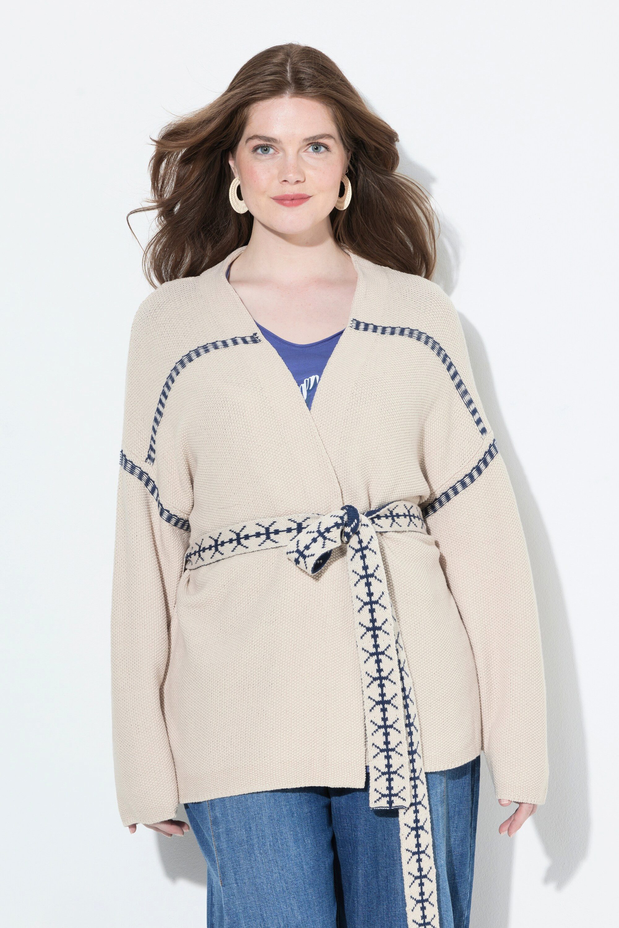 Ulla Popken Strickjacke Strickjacke Zierstreifen Oversized günstig online kaufen
