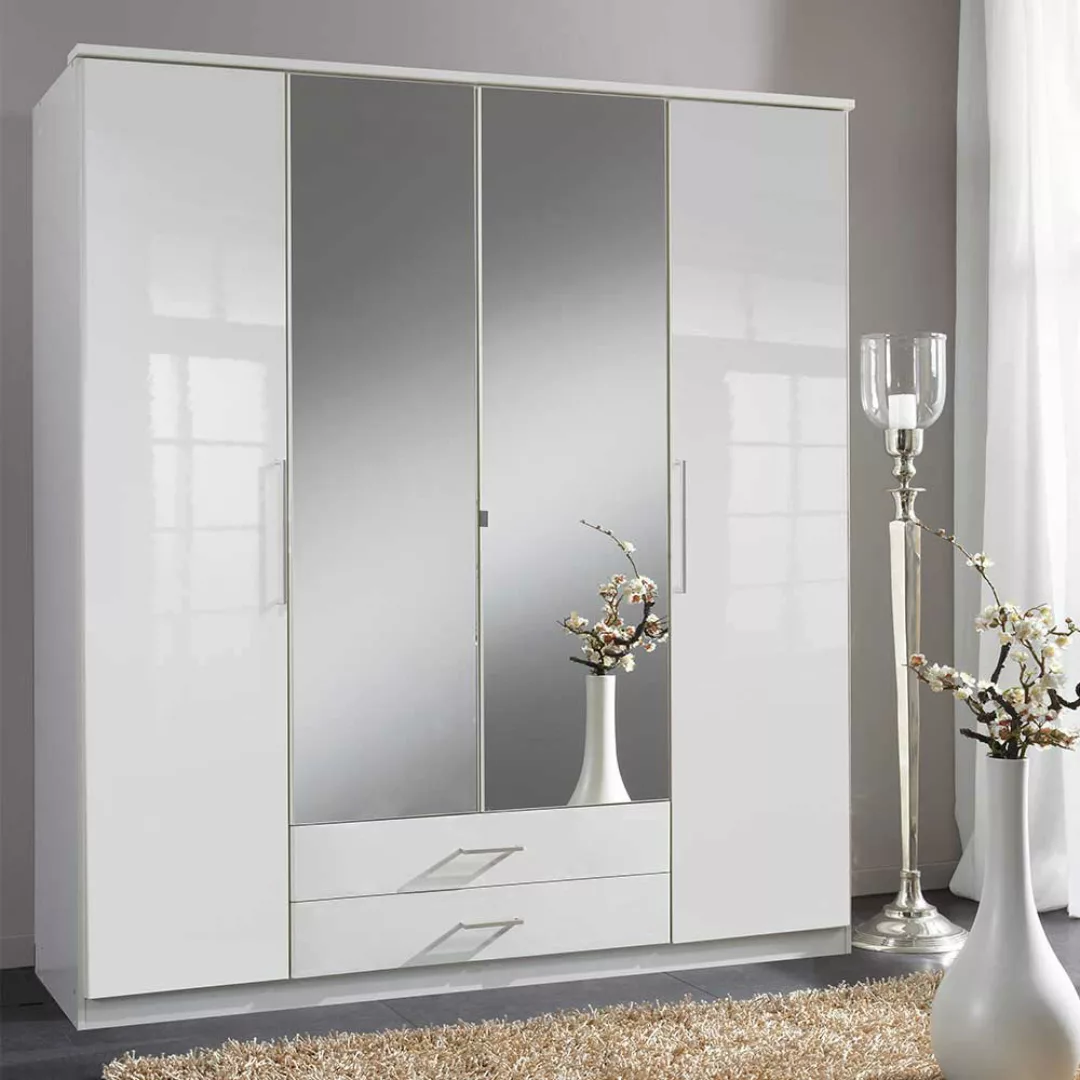 Drehtürschrank mit Spiegeln Weiß 179 cm breit 199 cm hoch günstig online kaufen