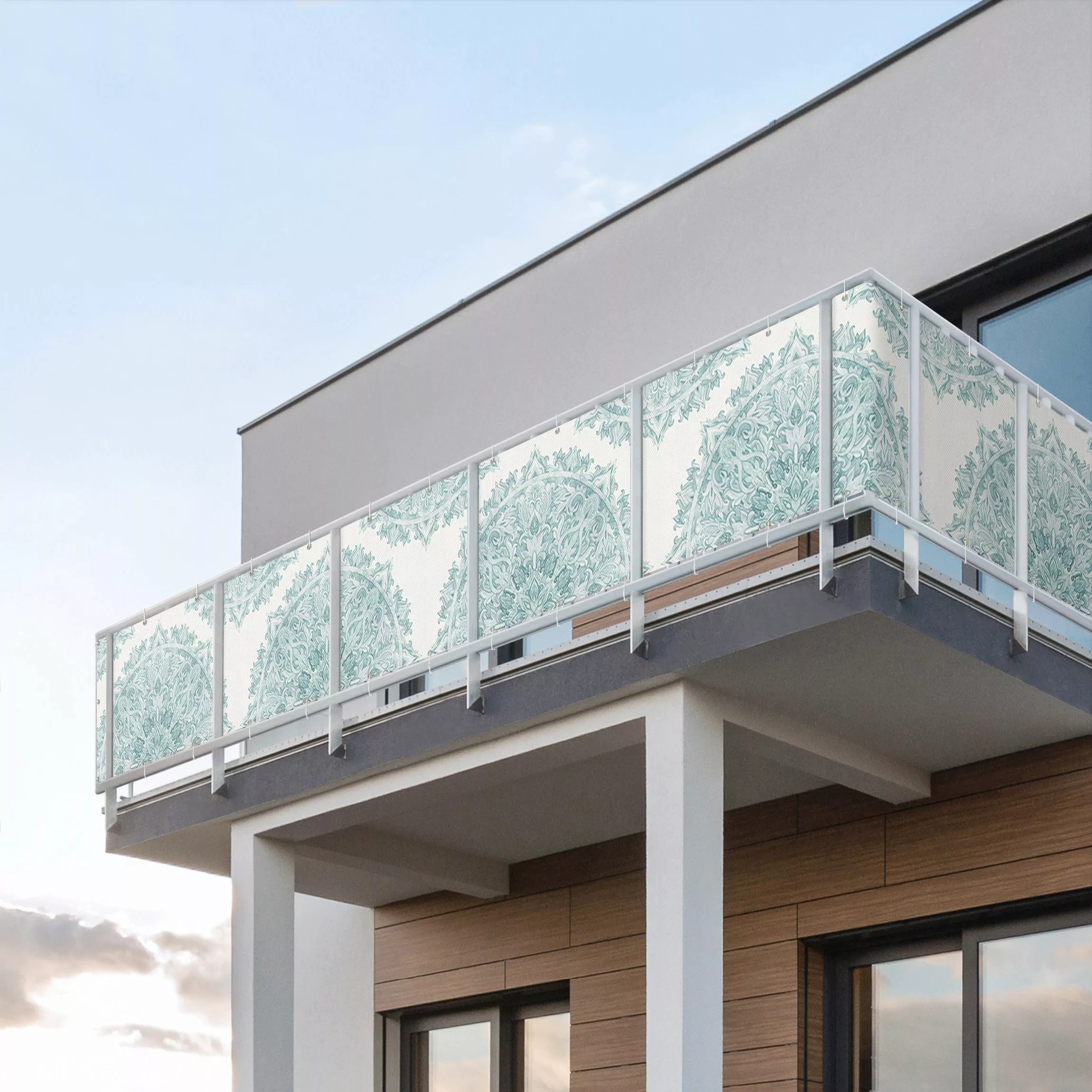 Balkon Sichtschutz Mandala Aquarell Ornament halbkreis türkis günstig online kaufen