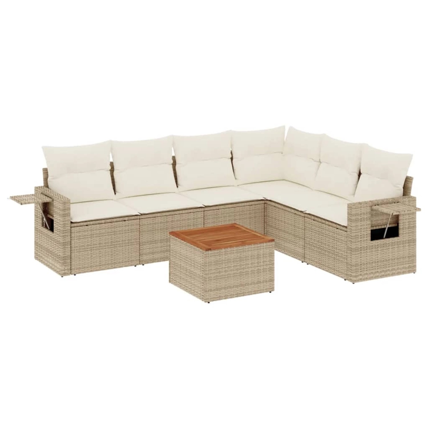 vidaXL 7-Tlg Garten-Sofagarnitur mit Kissen Beige Poly Rattan 3256912 günstig online kaufen