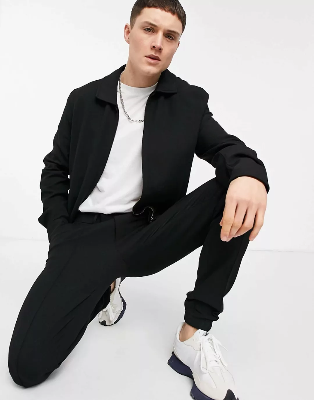 ASOS DESIGN – Elegante Harrington-Jacke aus schwarzem Crepe, Kombiteil günstig online kaufen