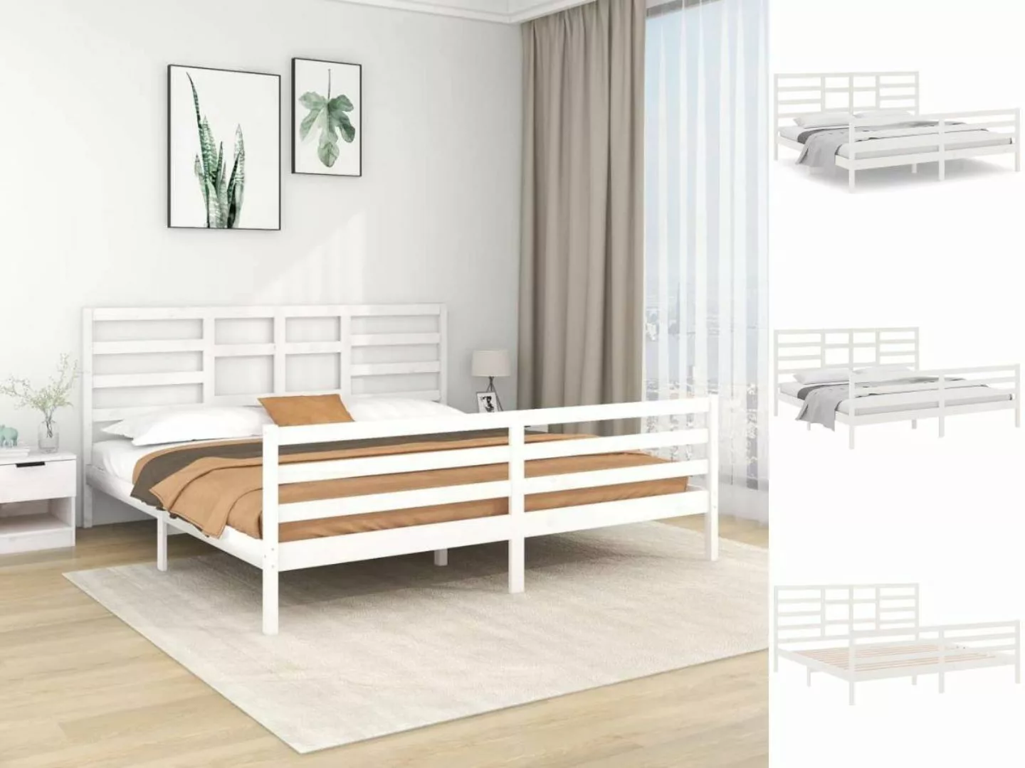 vidaXL Bettgestell Massivholzbett Weiß 200x200 cm Bett Bettgestell Doppelbe günstig online kaufen