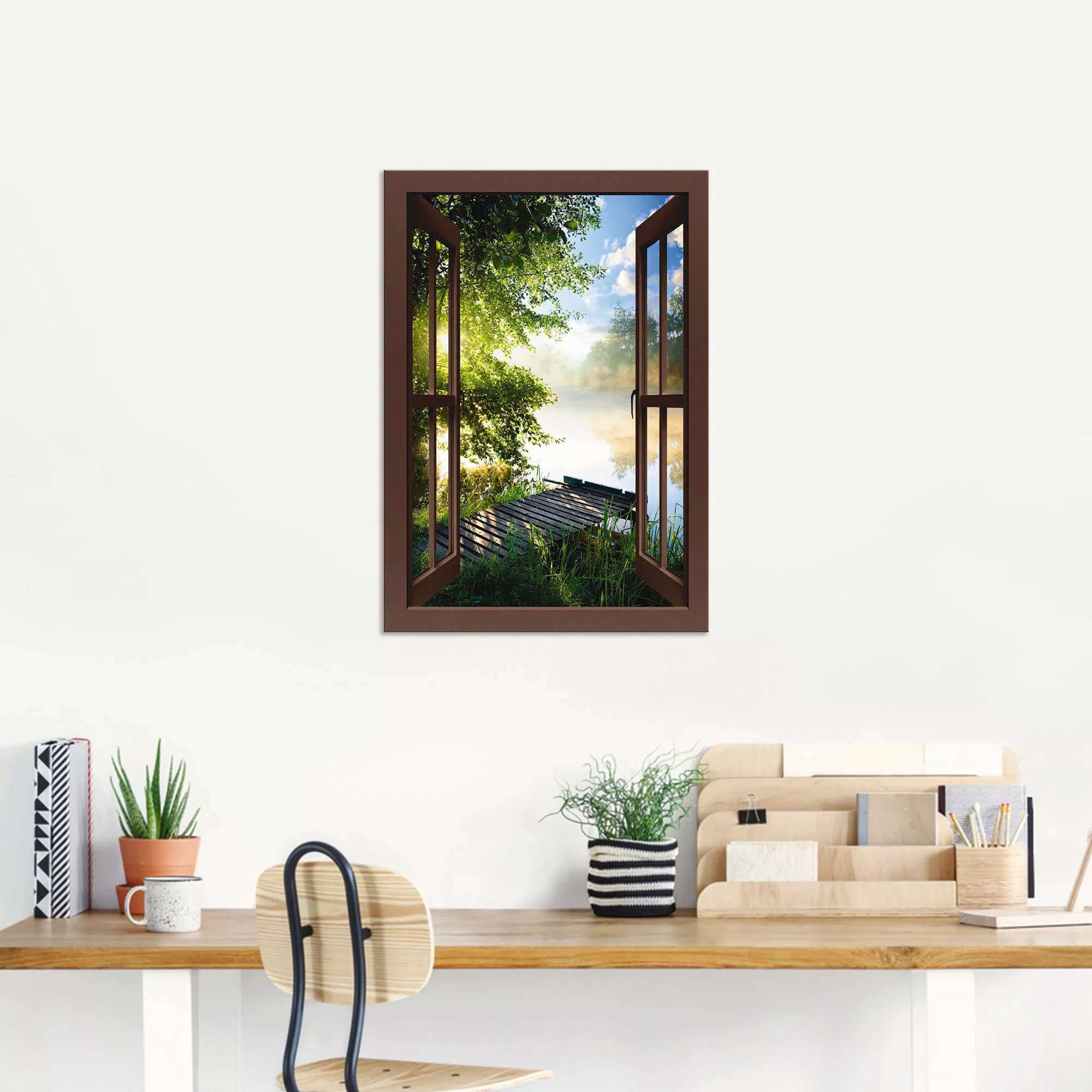 Artland Wandbild »Fensterblick Angelsteg am Fluss«, Fensterblick, (1 St.) günstig online kaufen