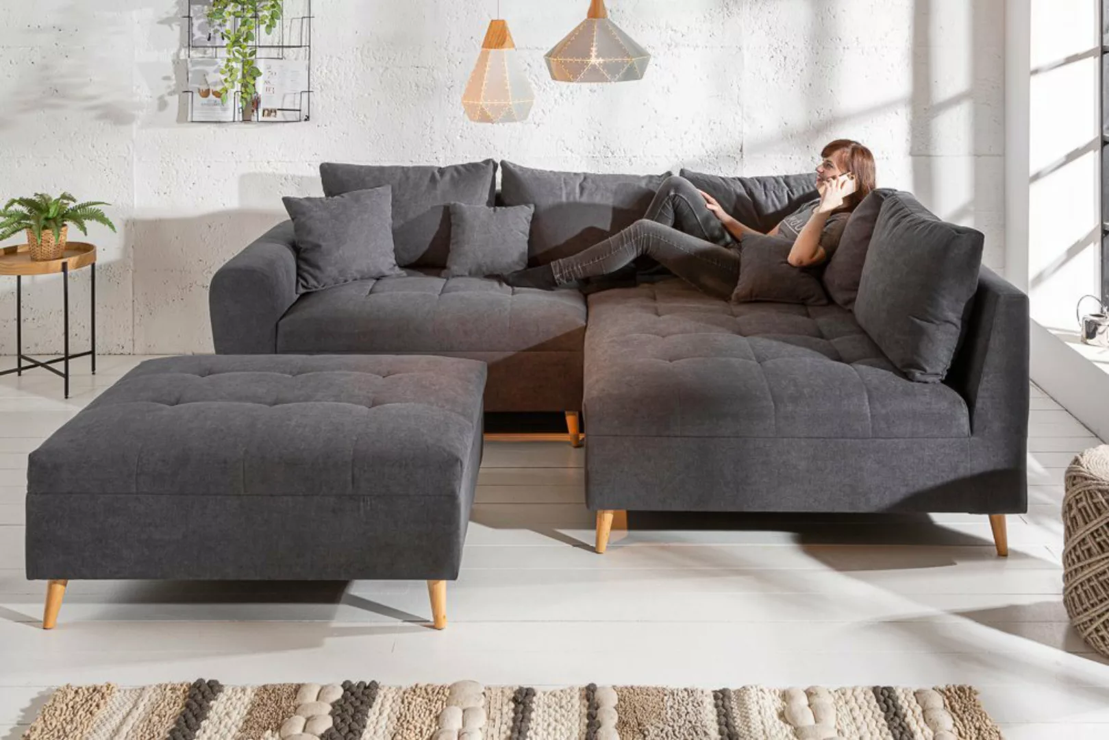 riess-ambiente Ecksofa SCANDINAVIA 250cm anthrazit / natur · Wohnlandschaft günstig online kaufen