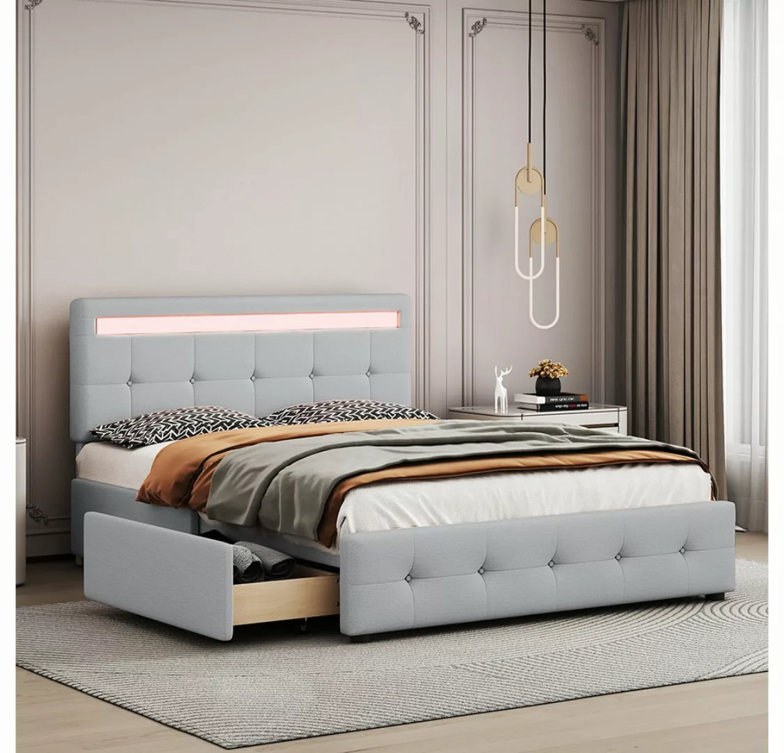 Sweiko Polsterbett mit LED, Lattenrost & Bettkasten auf Rollen, (Einzelbett günstig online kaufen
