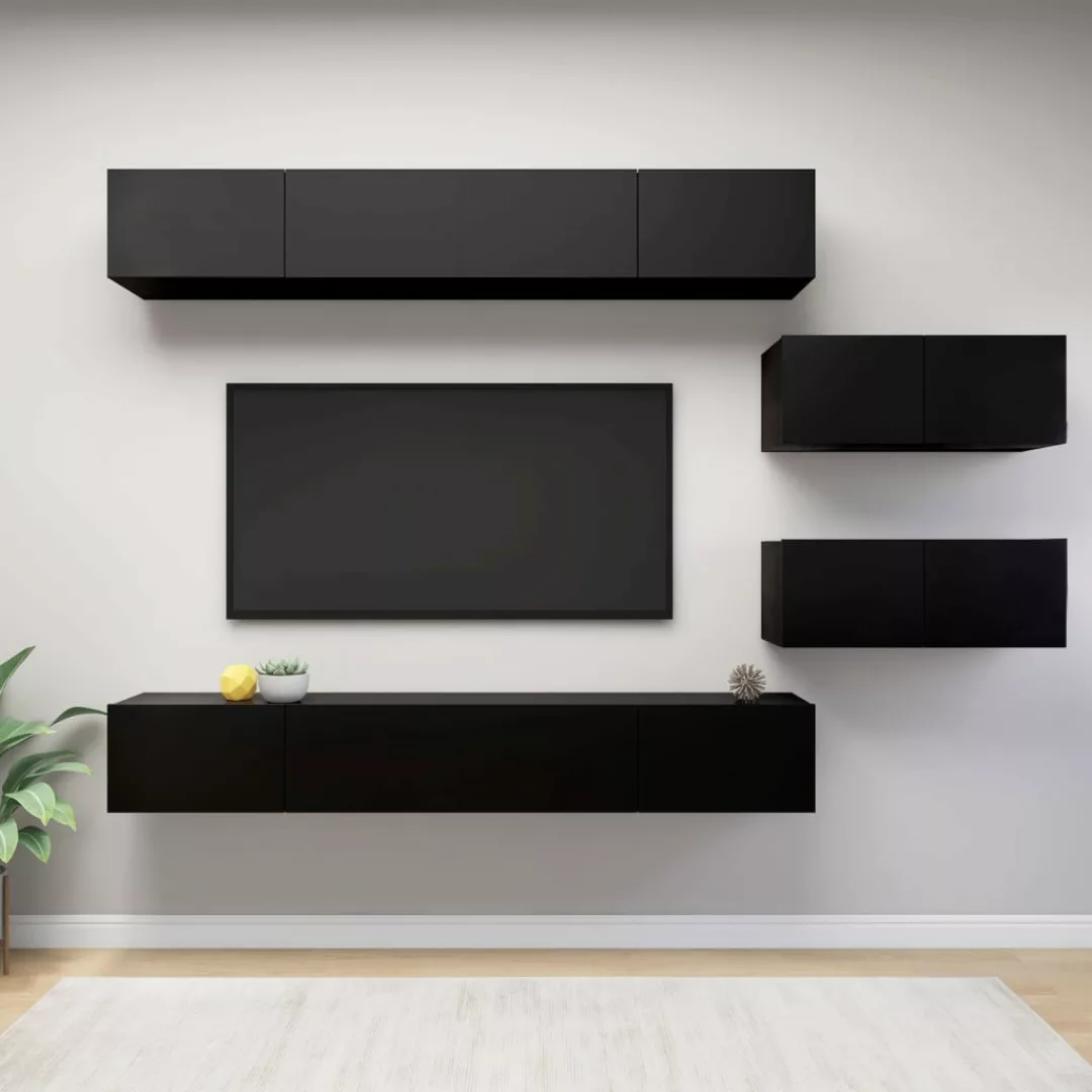 vidaXL TV-Schrank 6-tlg TV-Schrank-Set Schwarz Spanplatte günstig online kaufen