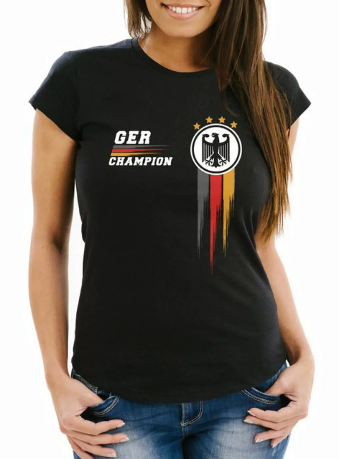 MoonWorks Print-Shirt EM Shirt Damen Deutschland Fußball Fanshirt Champion günstig online kaufen