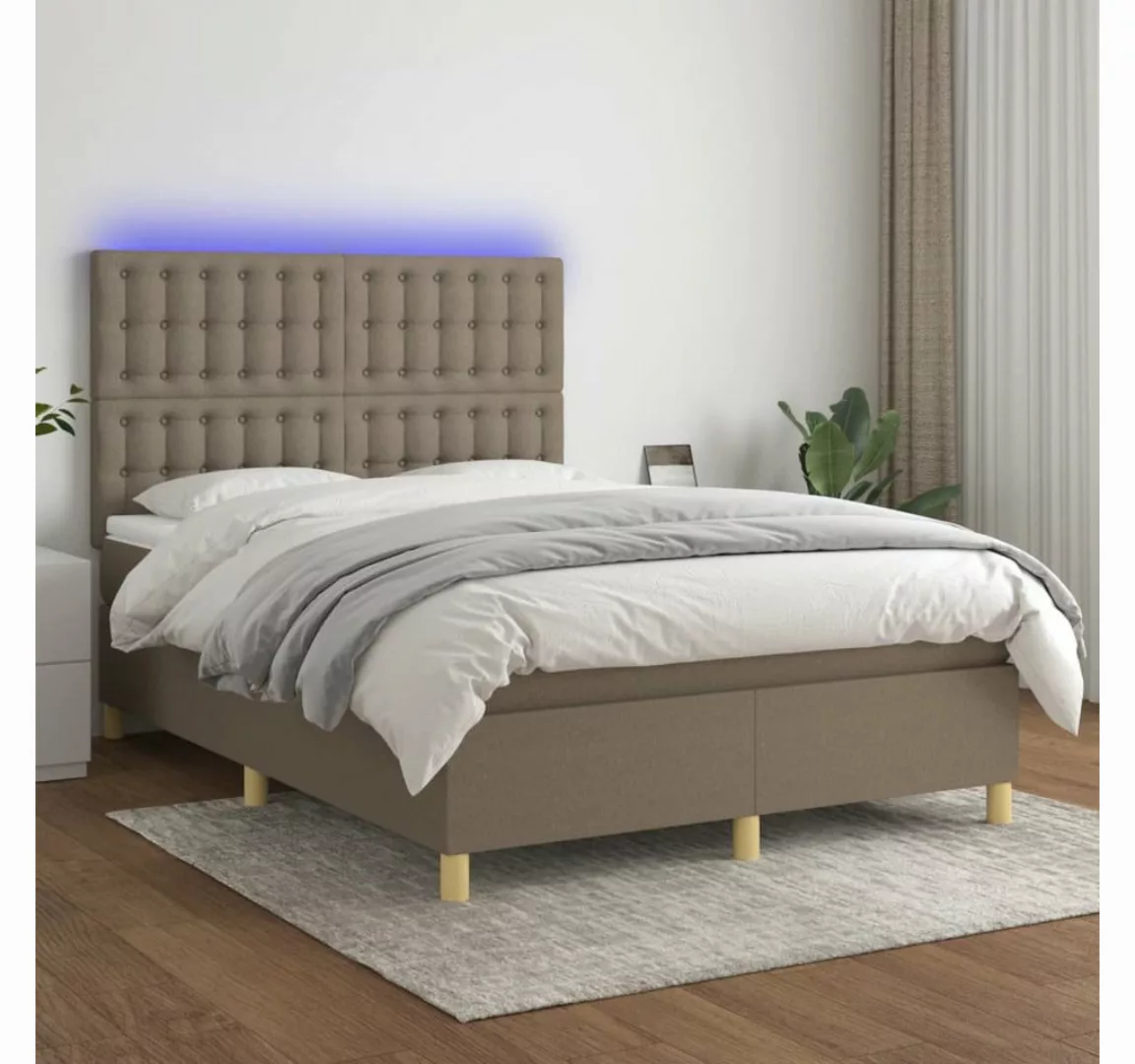 vidaXL Boxspringbett (140 x 190 cm, Knopfheftung Parallel, Taupe), mit LED günstig online kaufen