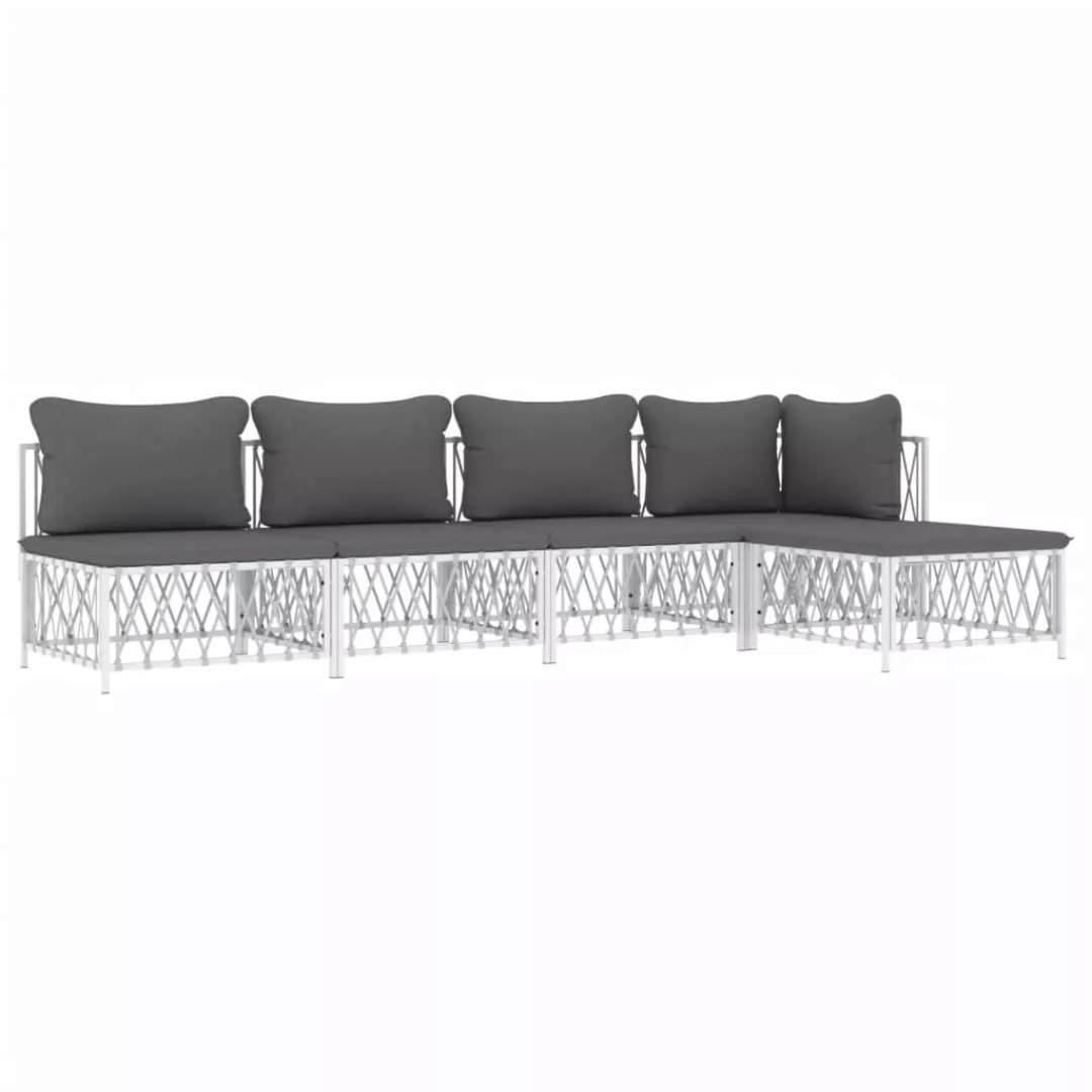 Vidaxl 5-tlg. Garten-lounge-set Mit Kissen Weiß Stahl günstig online kaufen