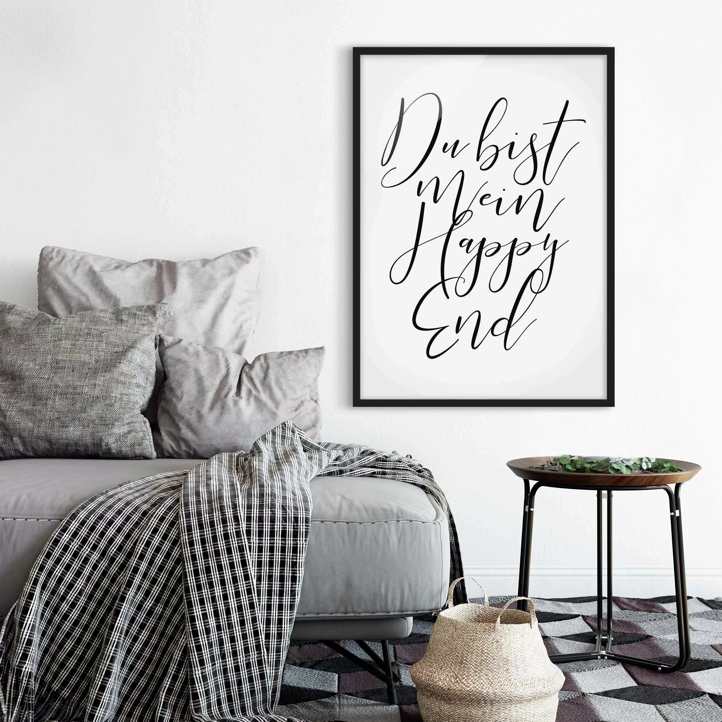 Bild mit Rahmen Spruch - Hochformat Du bist mein Happy End günstig online kaufen