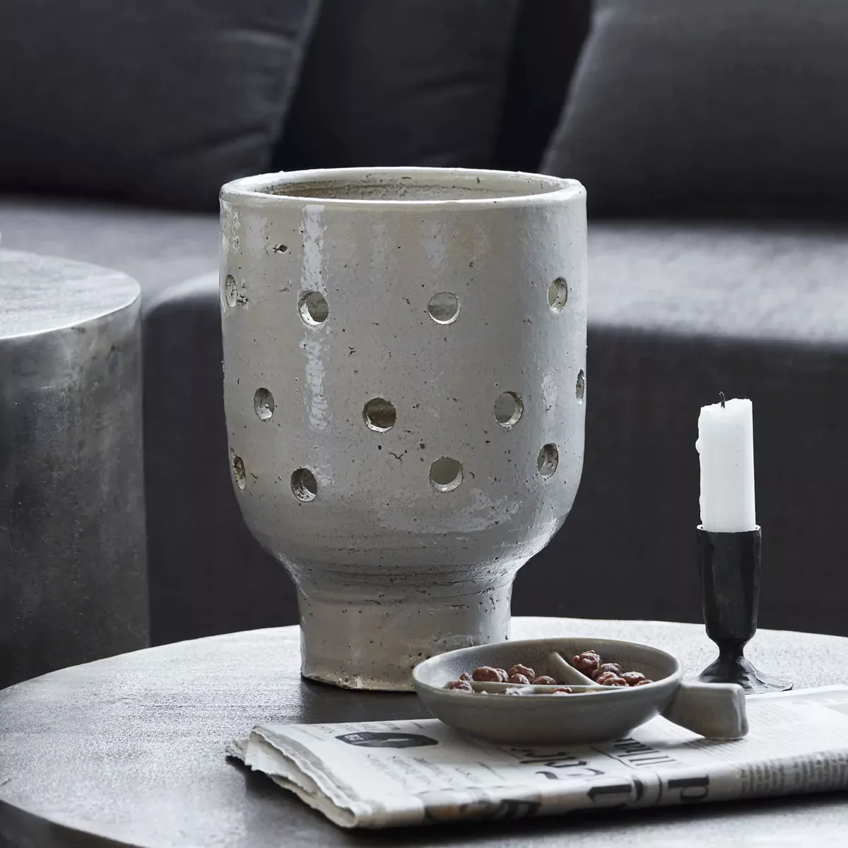 Teelichthalter Artist aus Steingut in Grau günstig online kaufen