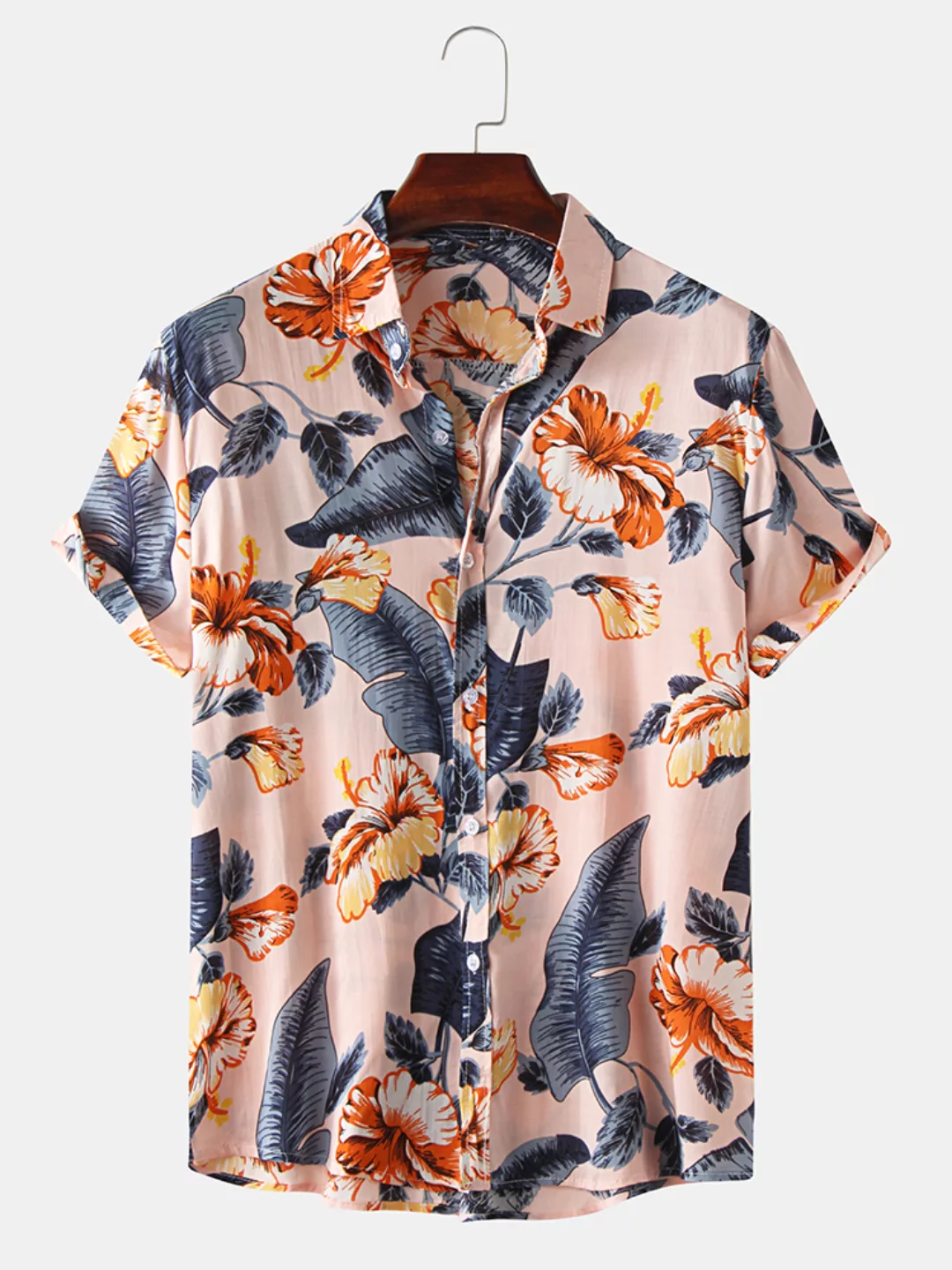 Mens Lovely Oil Print Blatt und Blumen drehen Kragen Kurzarm Shirts um günstig online kaufen