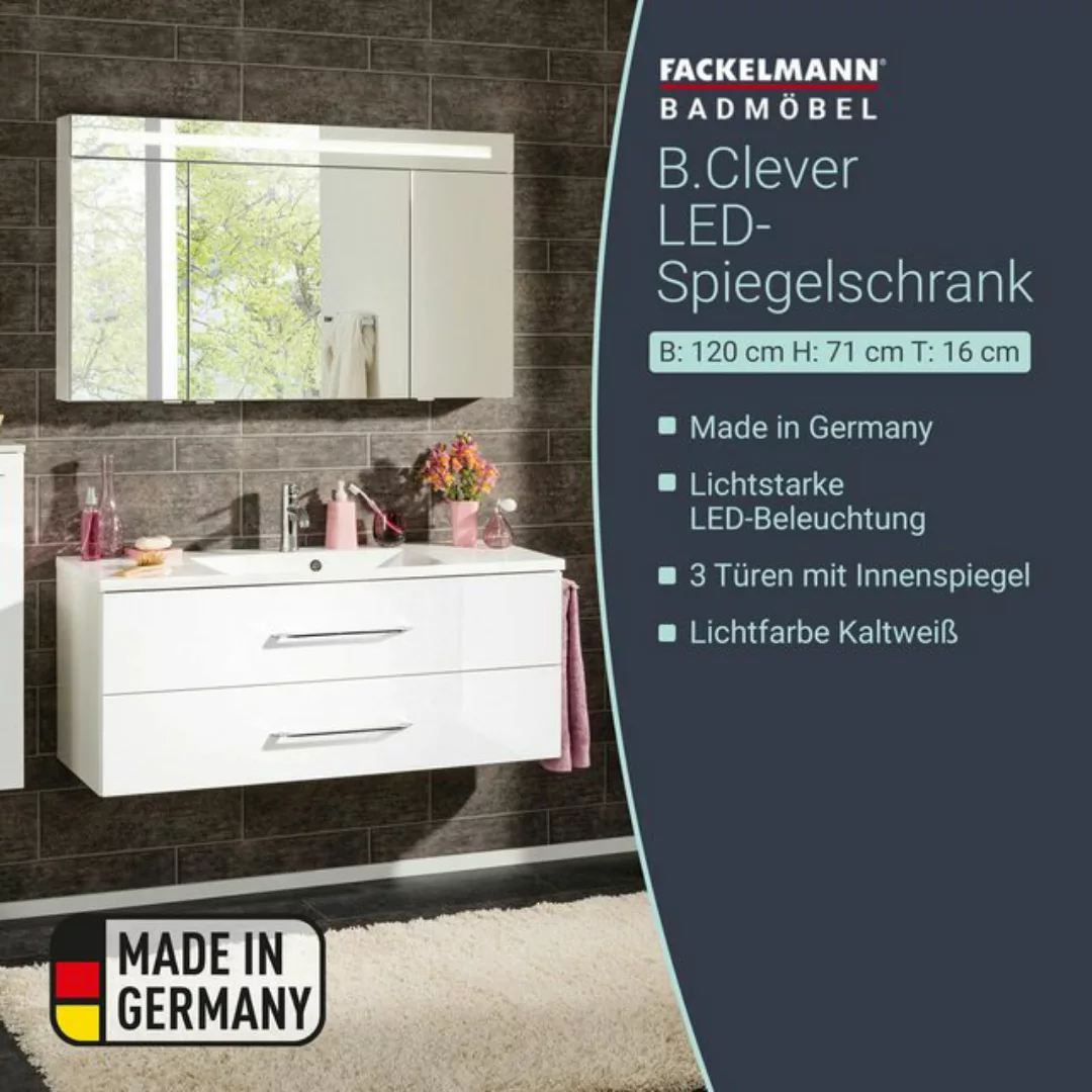 FACKELMANN Spiegelschrank "CL 120 - weiß", Badmöbel Breite 120 cm, 3 Türen, günstig online kaufen