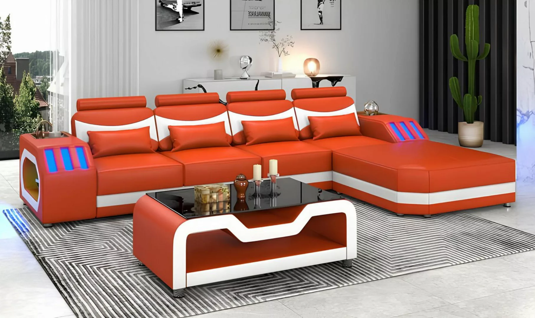 Xlmoebel Ecksofa Luxuriöse Eckgarnitur in Orange mit LED-Beleuchtung - Ecks günstig online kaufen